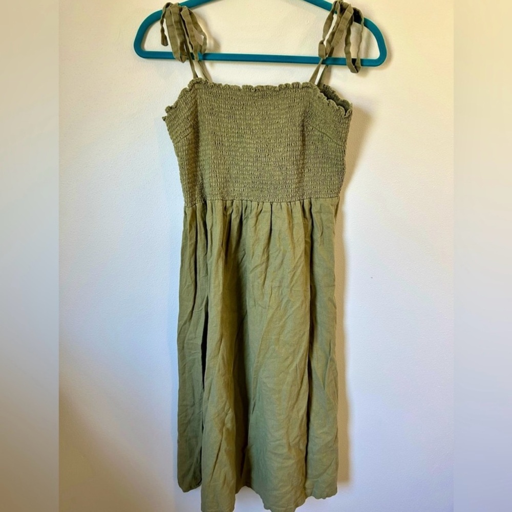 Olive Green Sleeveless Smocked Dress GAP